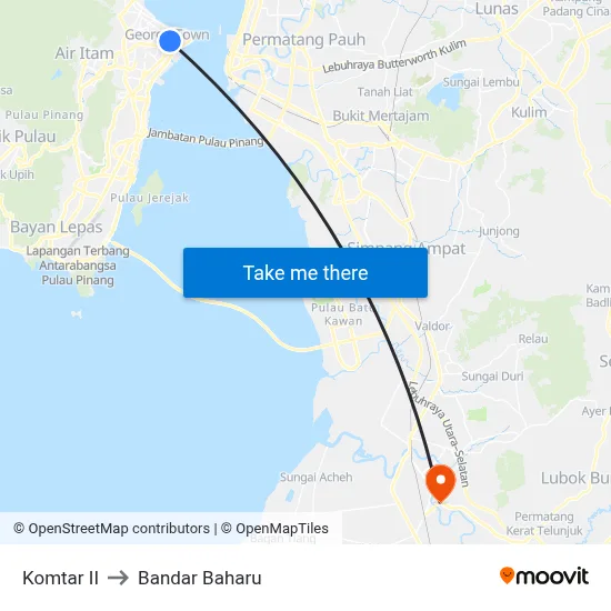 Komtar II to Bandar Baharu map