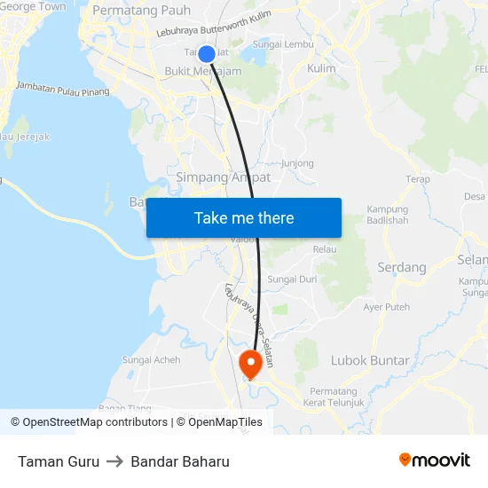 Taman Guru to Bandar Baharu map