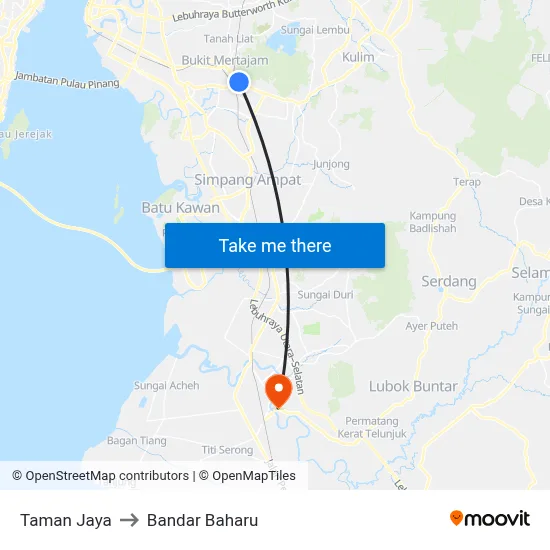 Taman Jaya to Bandar Baharu map