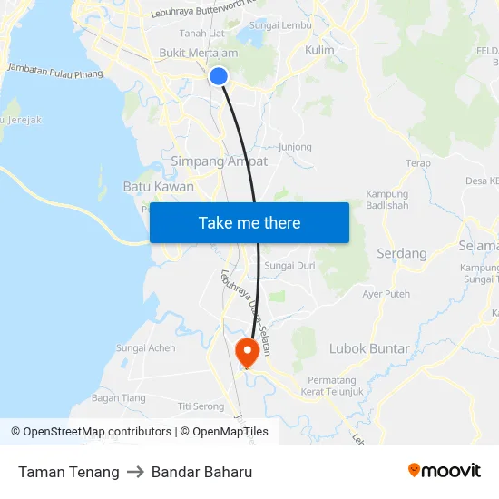 Taman Tenang to Bandar Baharu map