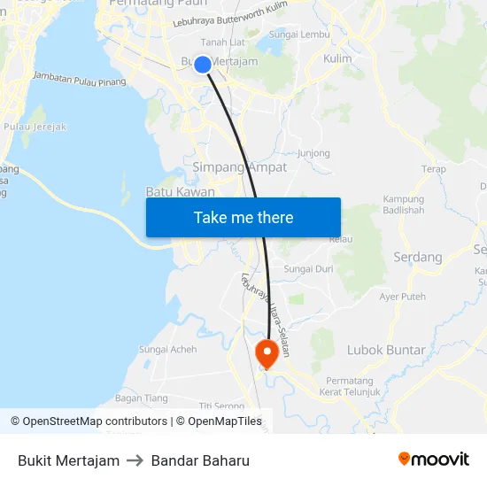 Bukit Mertajam to Bandar Baharu map