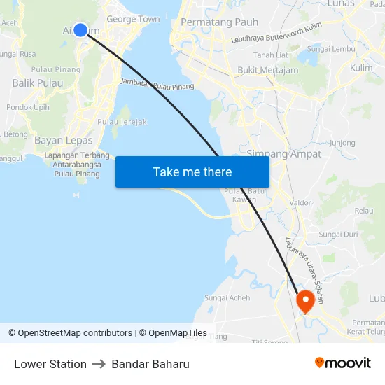 Lower Station to Bandar Baharu map