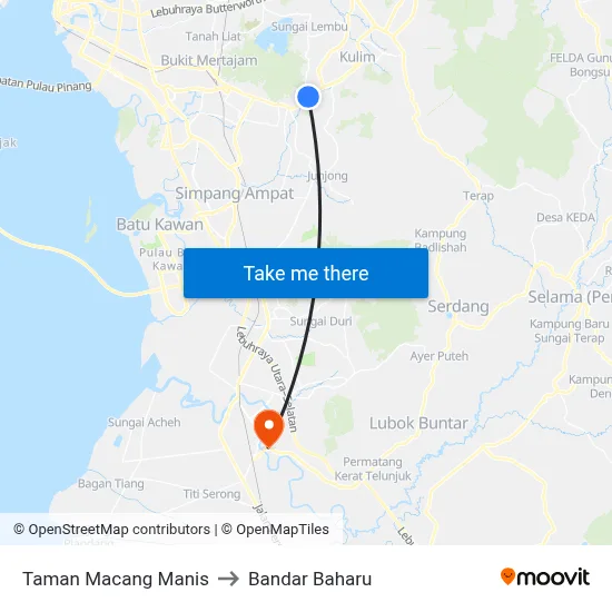 Taman Macang Manis to Bandar Baharu map