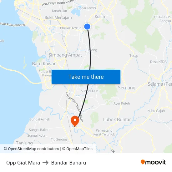 Opp Giat Mara to Bandar Baharu map