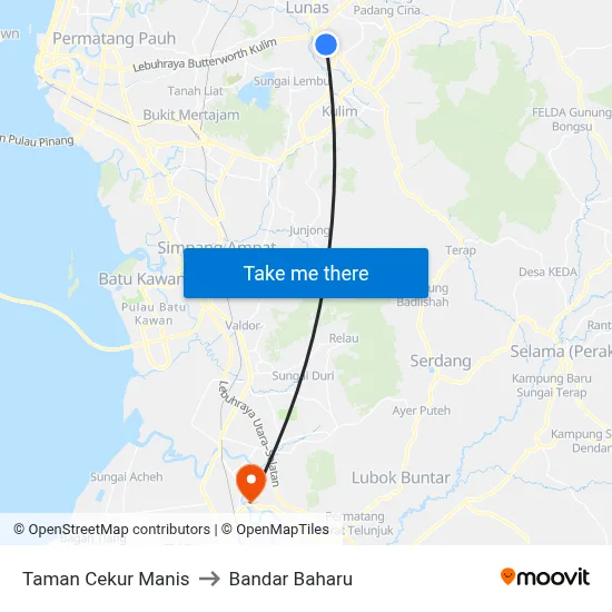 Taman Cekur Manis to Bandar Baharu map