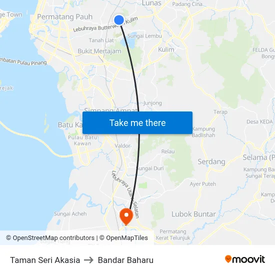 Taman Seri Akasia to Bandar Baharu map