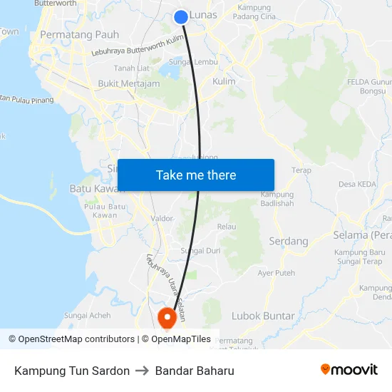 Kampung Tun Sardon to Bandar Baharu map
