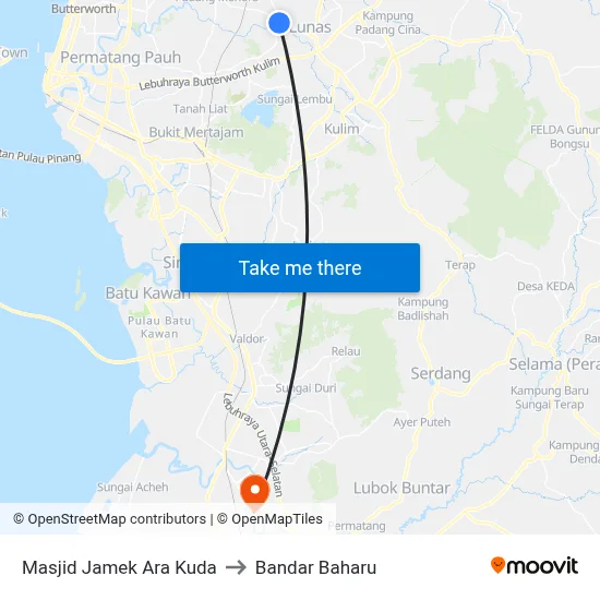 Masjid Jamek Ara Kuda to Bandar Baharu map