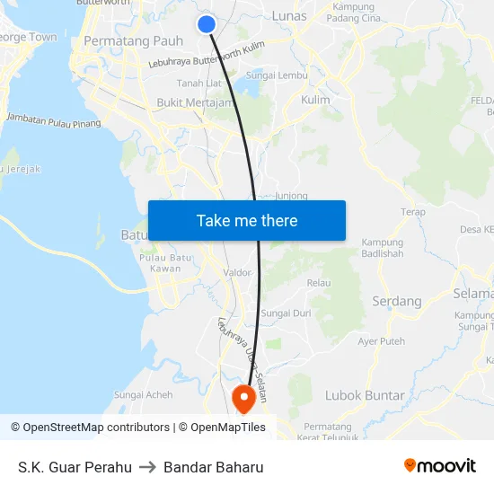 S.K. Guar Perahu to Bandar Baharu map