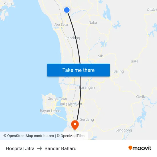 Hospital Jitra to Bandar Baharu map