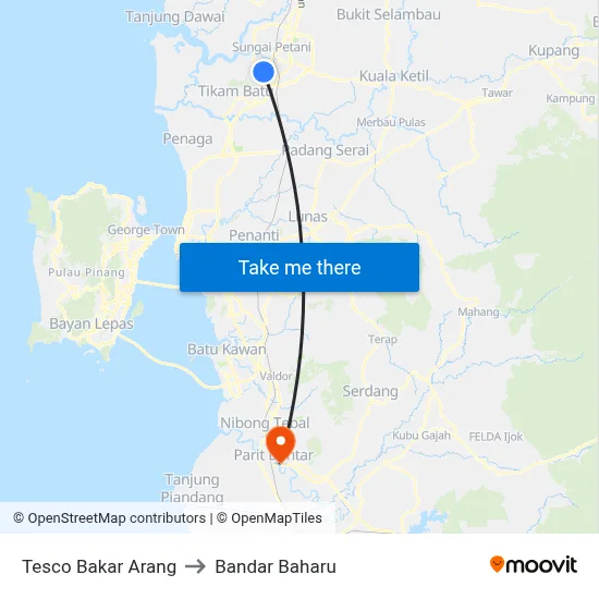 Tesco Bakar Arang to Bandar Baharu map