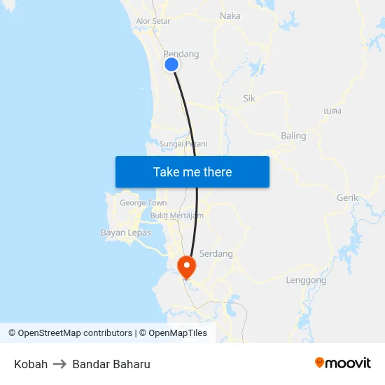 Kobah to Bandar Baharu map