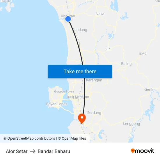 Alor Setar to Bandar Baharu map