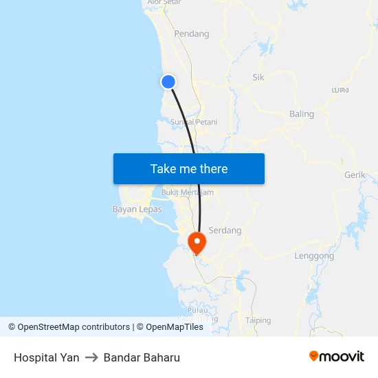 Hospital Yan to Bandar Baharu map
