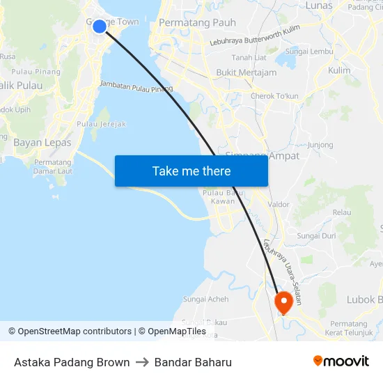 Astaka Padang Brown to Bandar Baharu map