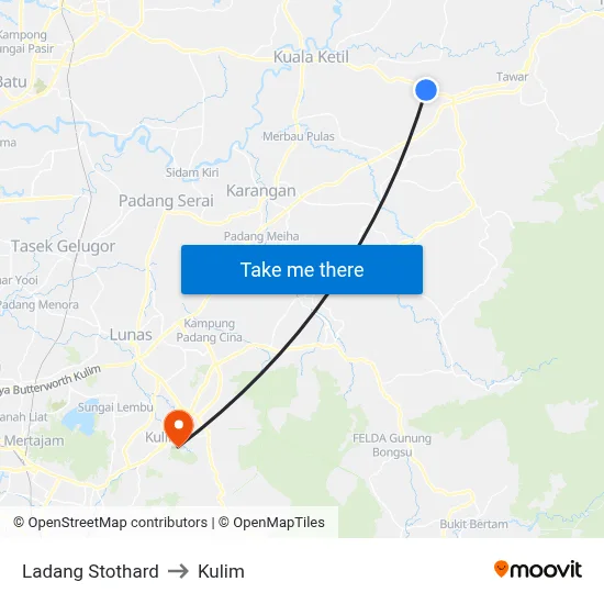 Ladang Stothard to Kulim map