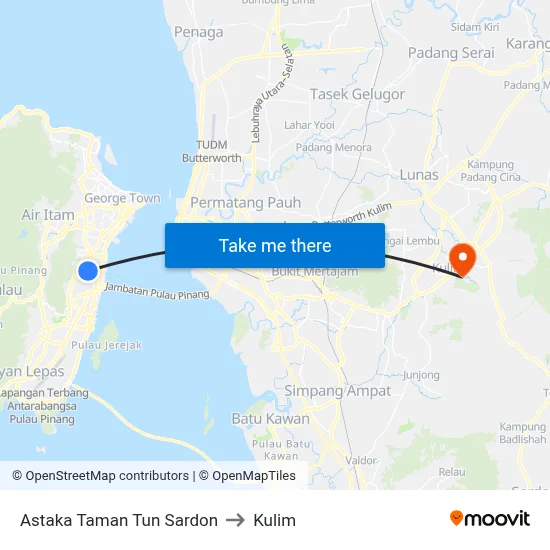 Astaka Taman Tun Sardon to Kulim map