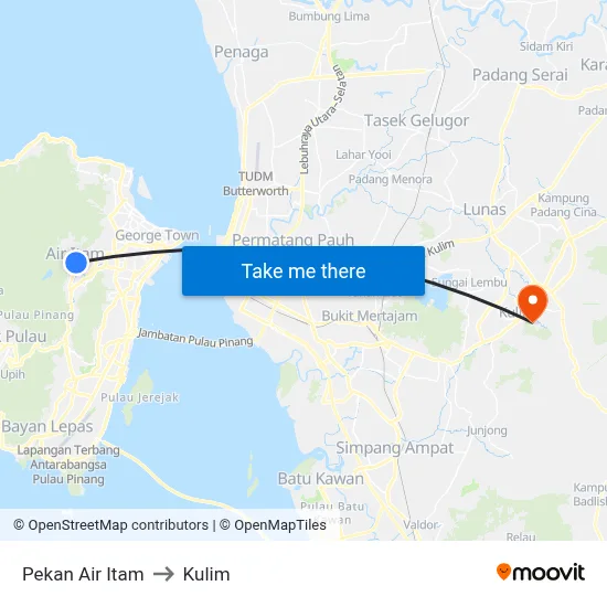 Pekan Air Itam to Kulim map