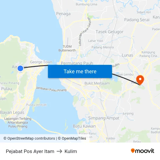 Pejabat Pos Ayer Itam to Kulim map