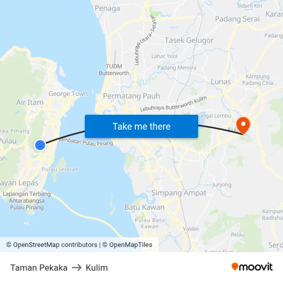 Taman Pekaka to Kulim map