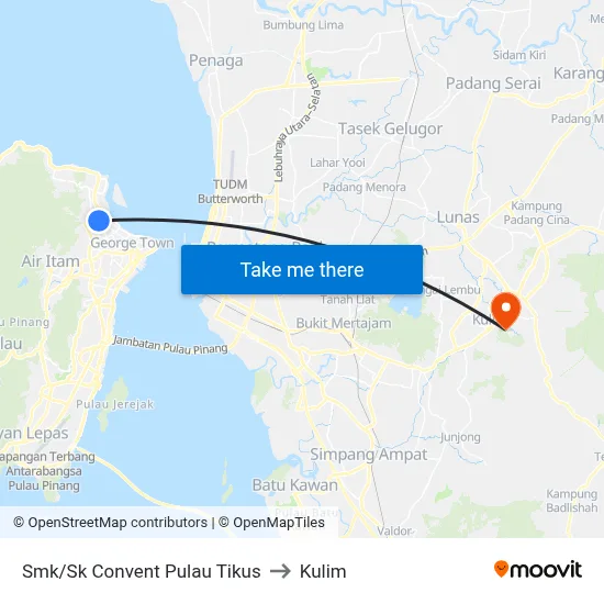 Smk/Sk Convent Pulau Tikus to Kulim map