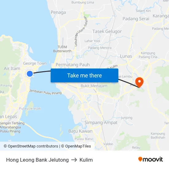 Hong Leong Bank Jelutong to Kulim map