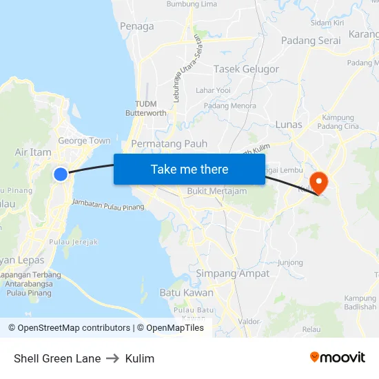Shell Green Lane to Kulim map