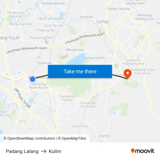 Padang Lalang to Kulim map