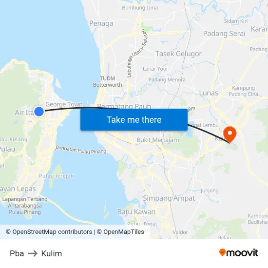 Pba to Kulim map