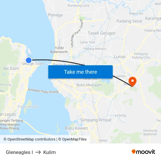Gleneagles I to Kulim map