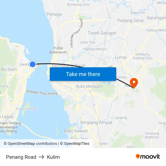 Penang Road to Kulim map