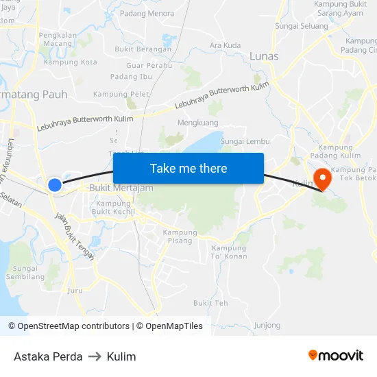 Astaka Perda to Kulim map