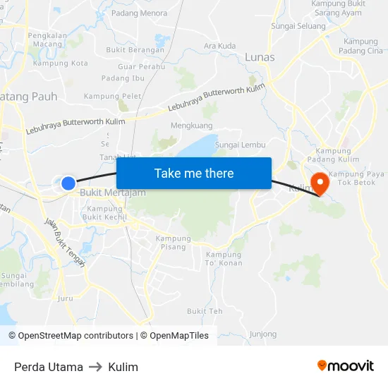 Perda Utama to Kulim map
