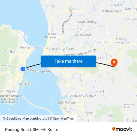 Padang Bola USM to Kulim map