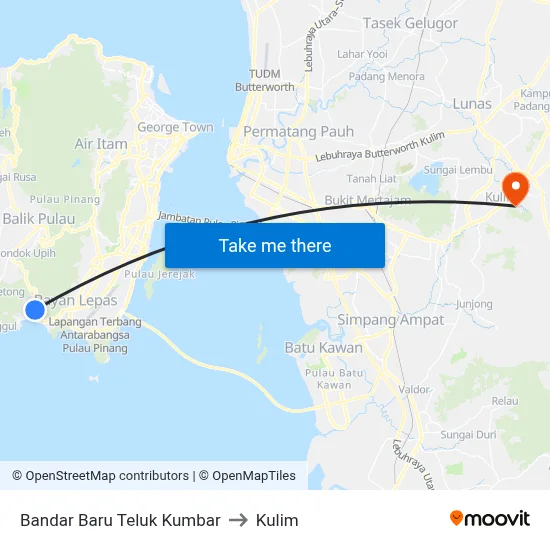 Bandar Baru Teluk Kumbar to Kulim map