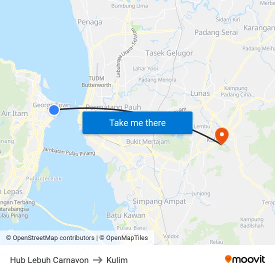 Hub Lebuh Carnavon to Kulim map