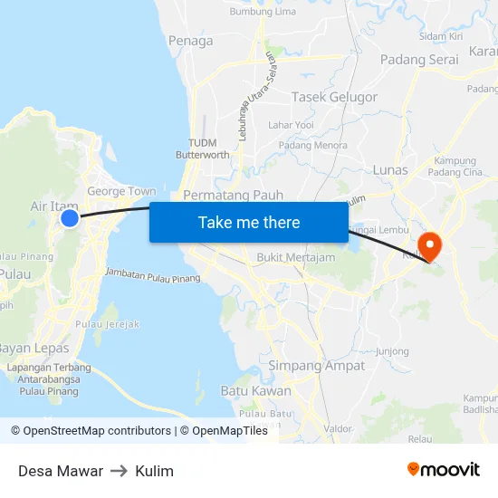 Desa Mawar to Kulim map