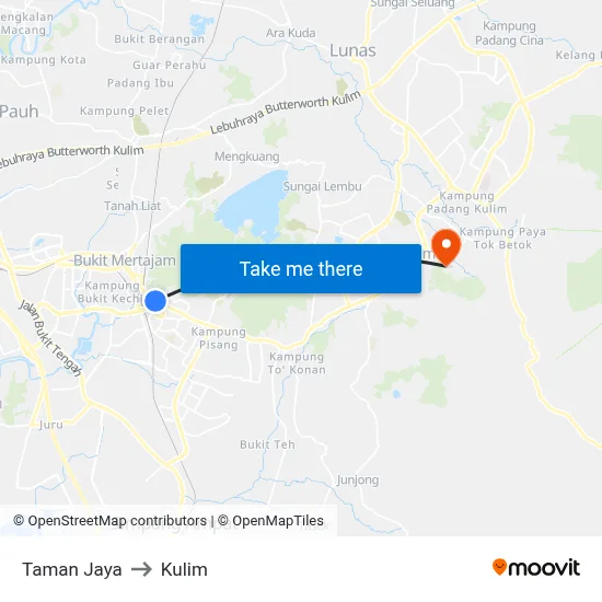 Taman Jaya to Kulim map
