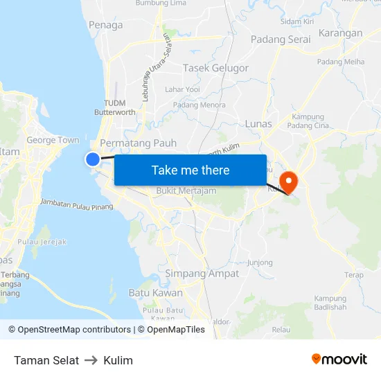 Taman Selat to Kulim map