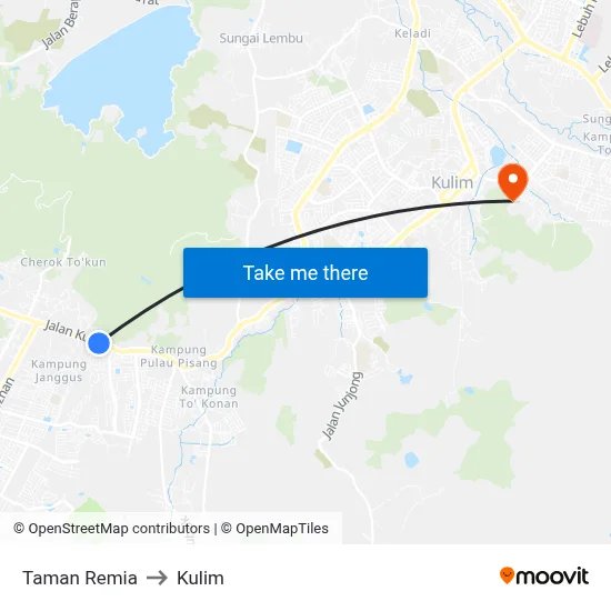 Taman Remia to Kulim map