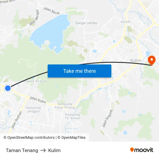 Taman Tenang to Kulim map