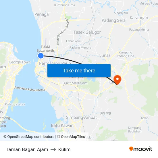 Taman Bagan Ajam to Kulim map