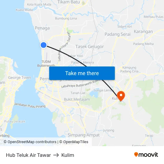 Hub Teluk Air Tawar to Kulim map