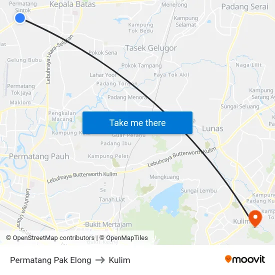 Permatang Pak Elong to Kulim map