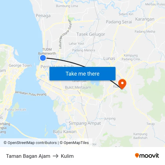 Taman Bagan Ajam to Kulim map