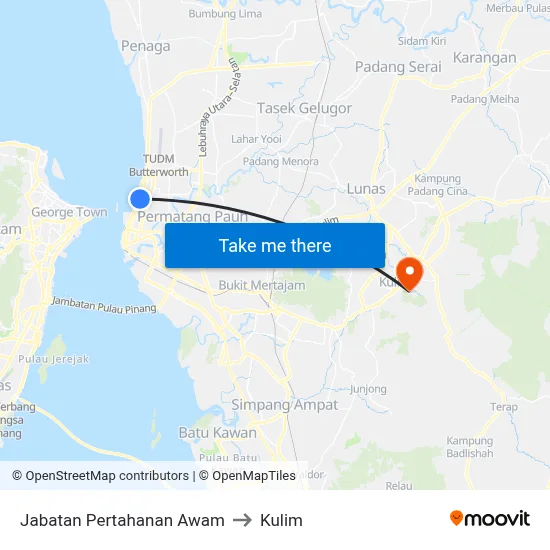 Jabatan Pertahanan Awam to Kulim map