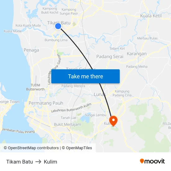Tikam Batu to Kulim map