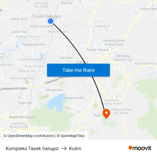 Kompleks Tasek Gelugor to Kulim map