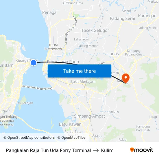 Pangkalan Raja Tun Uda Ferry Terminal to Kulim map