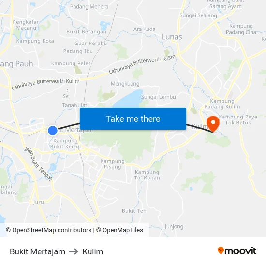 Bukit Mertajam to Kulim map